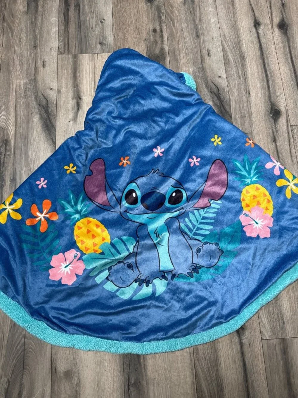 Disney Stitch Hooded Fleece Blanket With Tropical Floral Print One Size Fits Mos